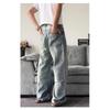 JYL Unisex Straight Jeans High-Street Splash Vintage Washed Loose Casual Denim Pants