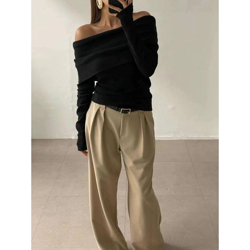 Fashion Style Off Shoulder Elegant Silm Chest Wrap Knitting Sweater Off Shoulder Knitted Sweater
