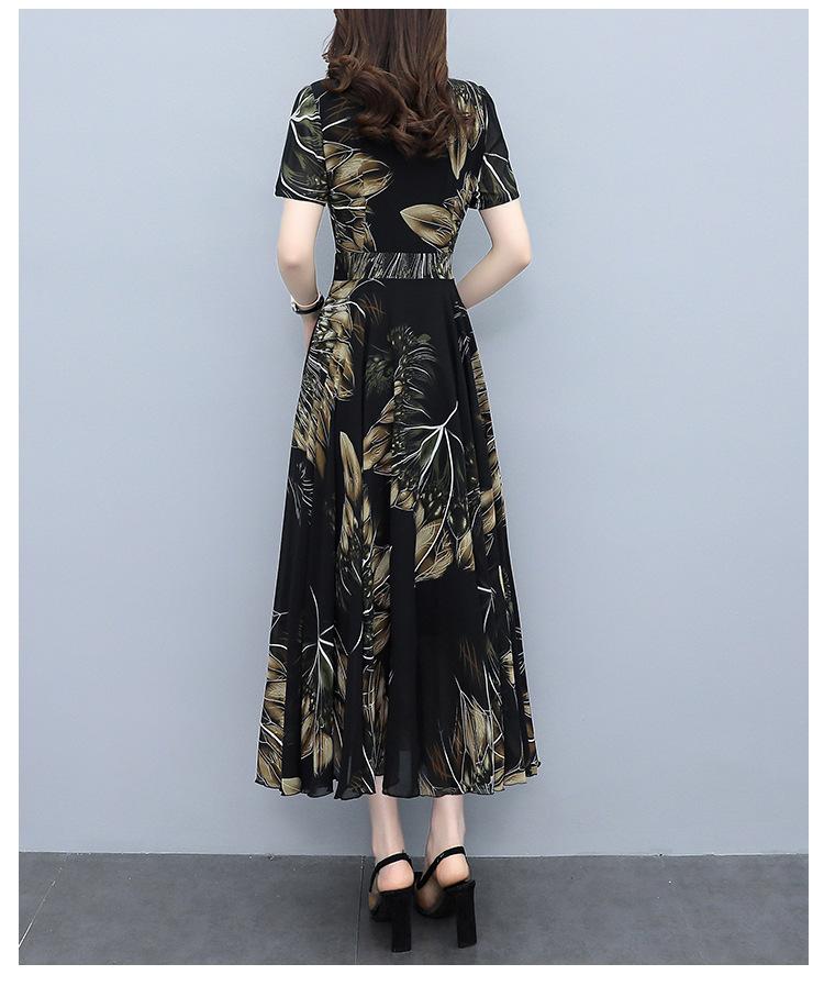 Summer New Celebrity Fashion Print Dress Middle-aged Mother Waist Thin Pendulum Long Skirt