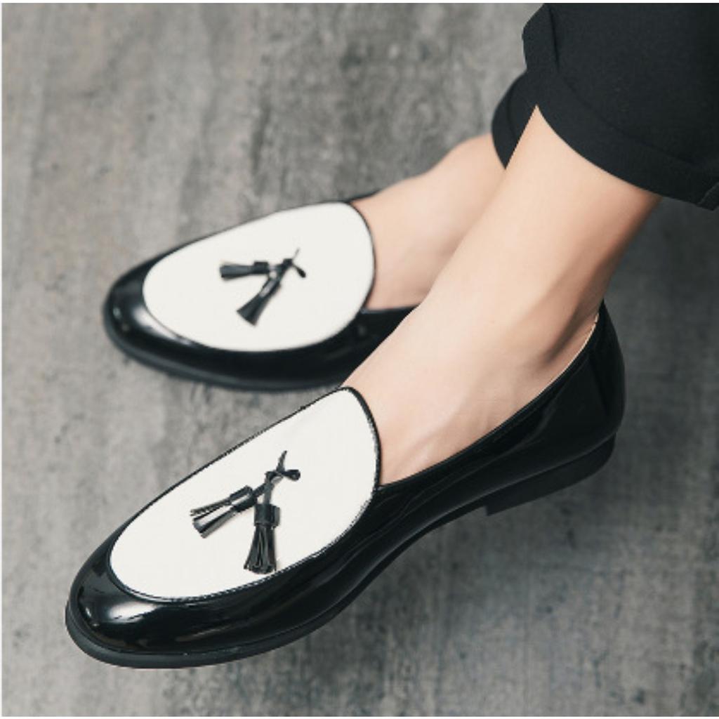 British men's shoes glossy single shoes men's large size casual fashion hairstylist trend Su leather shoes