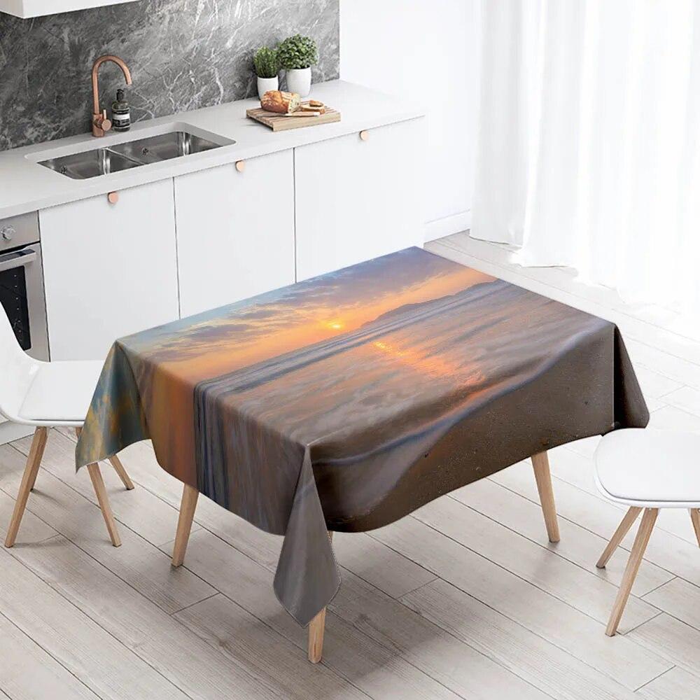 Strand-Tischdecke, Meer, Sonnenuntergang, schmutzabweisend, wasserdicht, rechteckig, für Küche, Esstisch, Heimdekoration