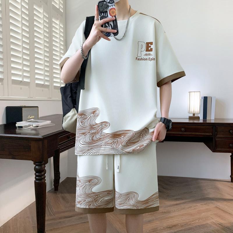 

Летний повседневный спортивный комплект с принтом, футболка с короткими рукавами 4XL слоновая кость