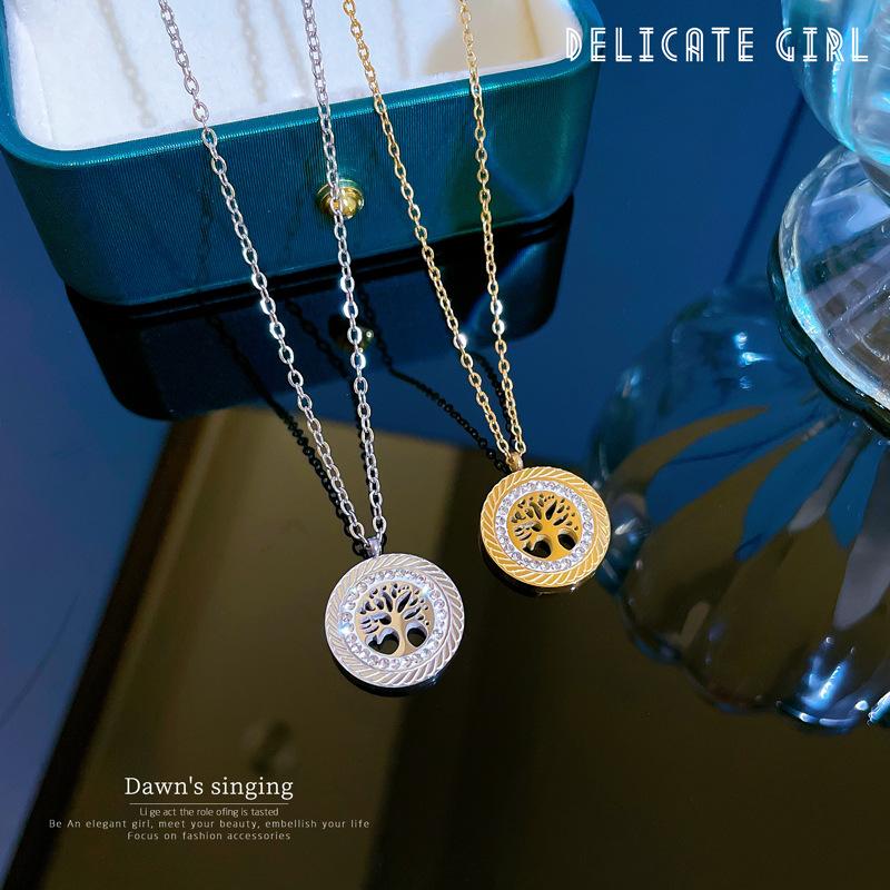 Titanium Steel Light Luxury Tree Of Life Minimalist Furnace Real Gold Necklace Female Collarbone Chain Accessories