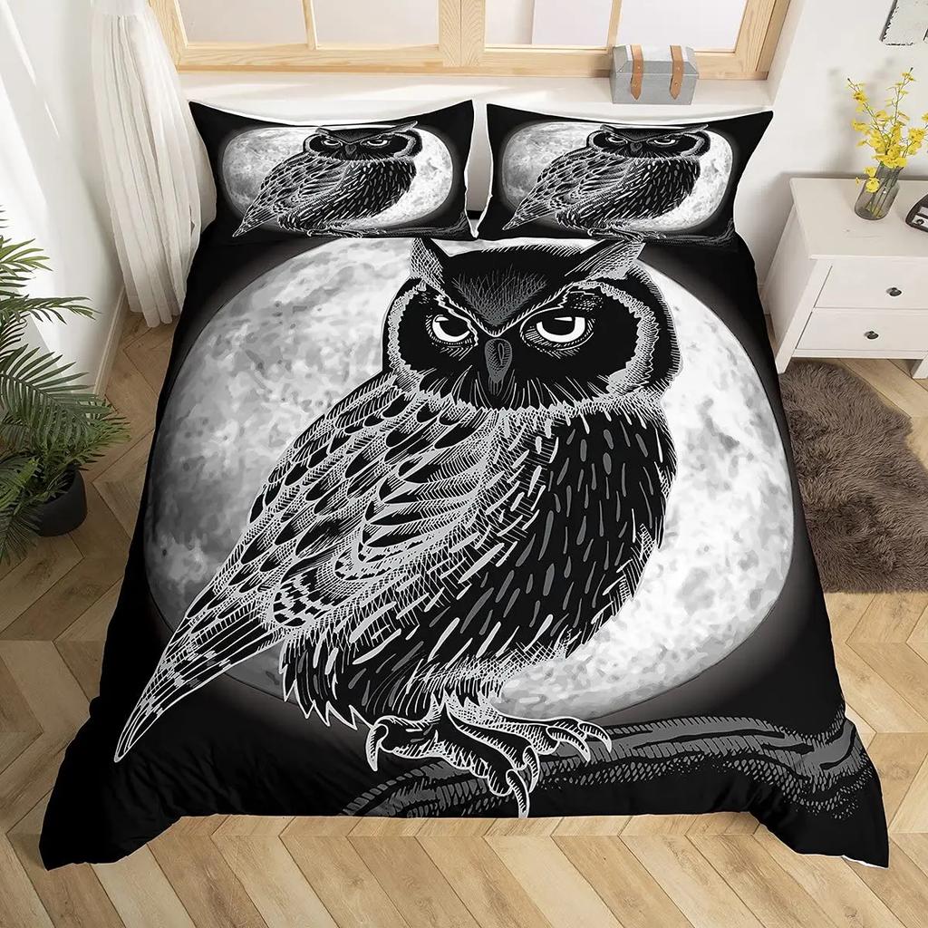 Owl King Queen Duvet Cover Adorable Funny Cartoon Animal Bedding Set for Kids Boy Colorful Wildlife 2/3pcs Polyester Quilt Cover