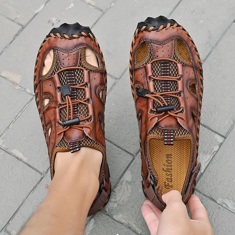 Sommer Herren Ledersandalen Herren Sandalen mit geschlossenen Zehen Atmungsaktive lässige Sneaker Sandalen für Herren Herrensandalen