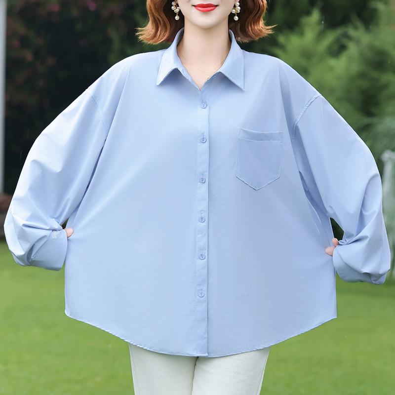Plus Size Women's Loose Long Sleeve Button-Down Shirt, Solid Color Casual Office Blouse (3XL-7XL)