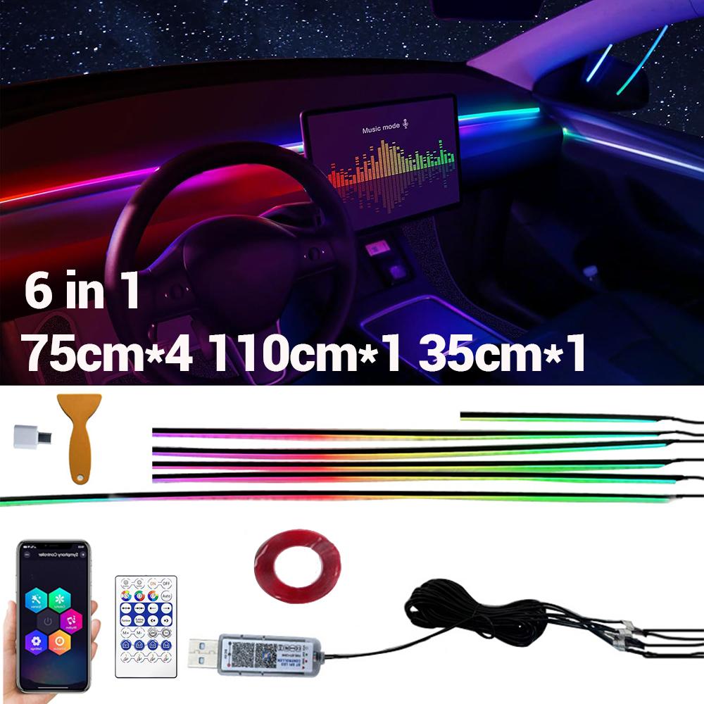 Acrylic Interior Car LED Light Strip with APP RGB Auto Atmosphere Lamp Decoration USB Neon Ambient Light Srrip Music Sync Rhythm Neon Lights 4