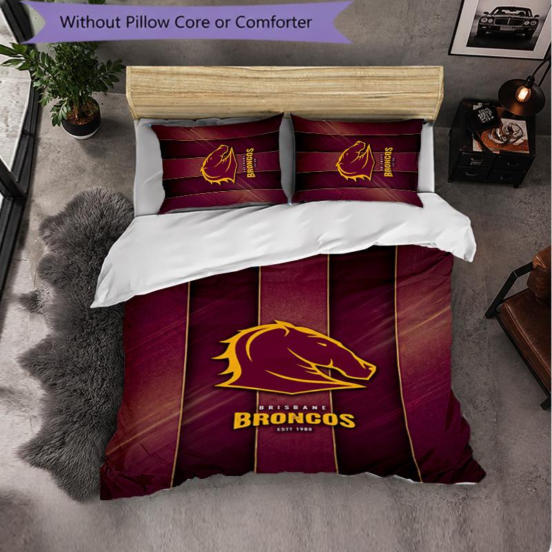 Set Biancheria da Letto in Microfibra con Fantasia Brisbane Broncos 3 Pezzi Decorazione Copripiumino per Camera da Letto Uso Domestico