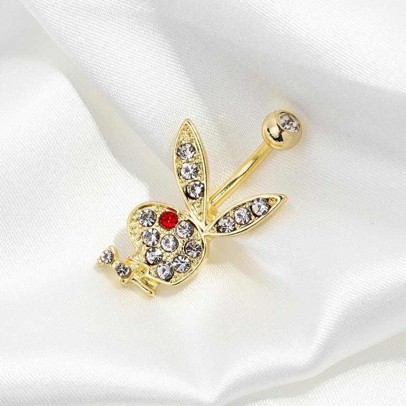Rhinestone Cartoon Rabbit Stainless Steel Navel Ring with Zirconia