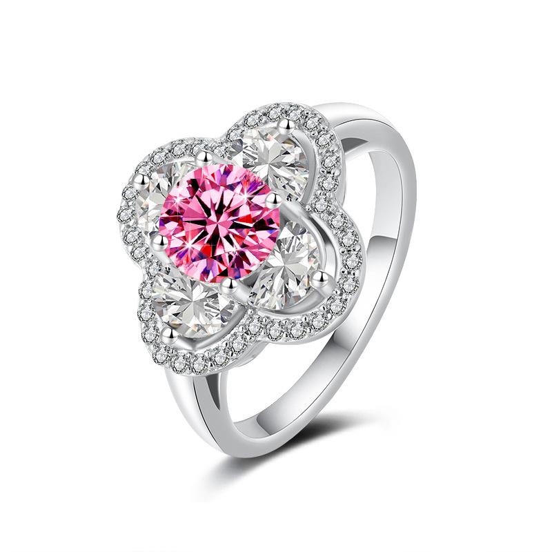 FIRERING 1 Moissanite Clover Ring with Passed Diamond Test S925 Silver Women Romantic Jewelry Gift