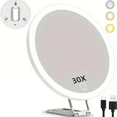 360° Adjustable Stand Magnifying Mirror with Light High-Definition Foldable Lighted Magnifying Glass Wall Hanging 5/10/20/30x