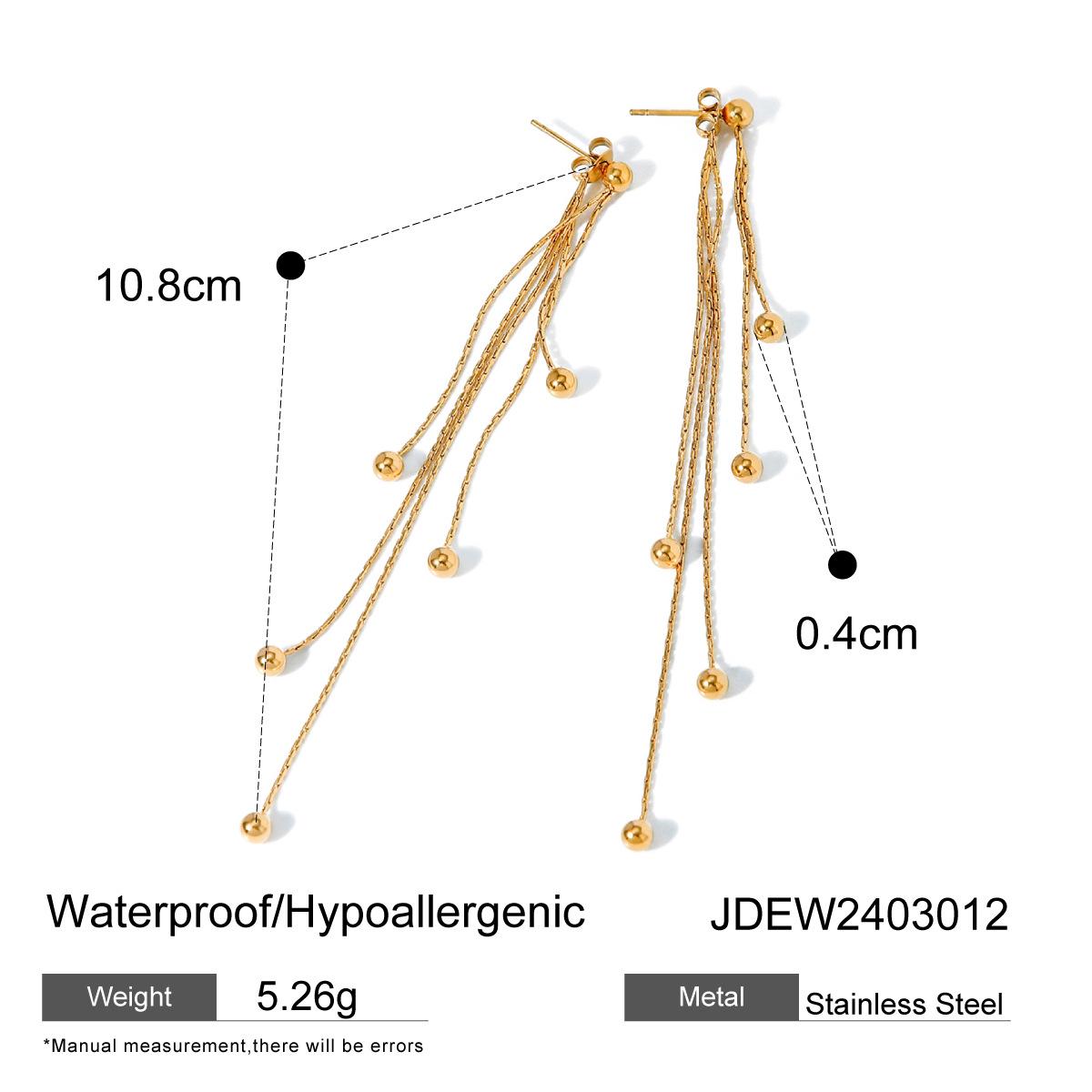 

Summer 18K Gold Stainless Steel Round Bead Tassel Earrings - High-End Design