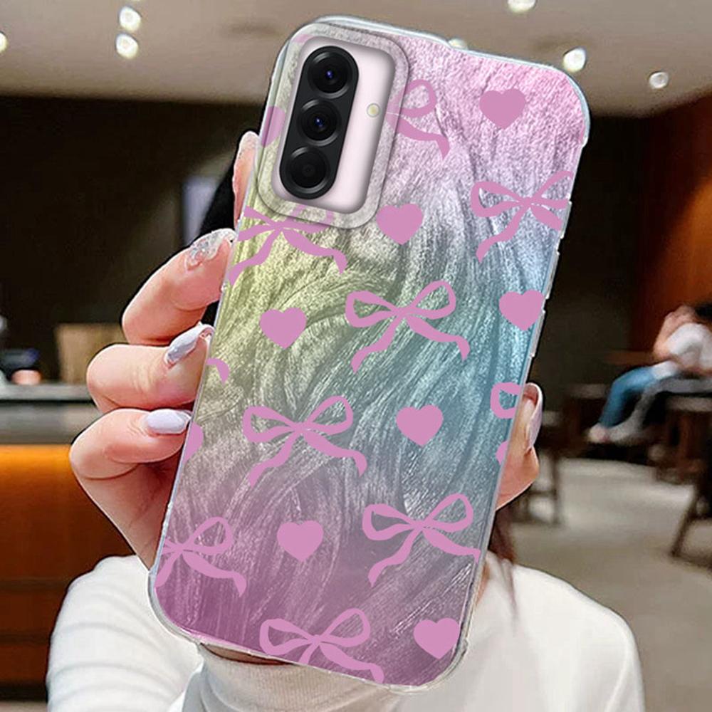 

Синие градиентные чехлы с бантиком для телефонов Samsung Galaxy A56 A36 A26 A16 A55 A35 A15 A25 S25, силиконовые парные чехлы, накладка-чехол Samsung S24 FE белый