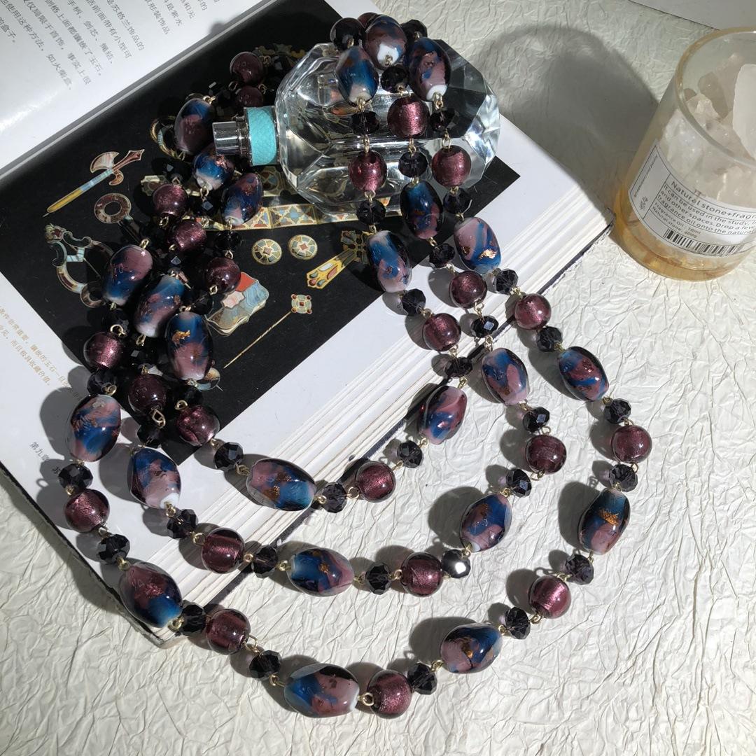 Medieval three-layer mermaid Ji glazed beaded exquisite fashionable versatile model, sweater necklace Necklace