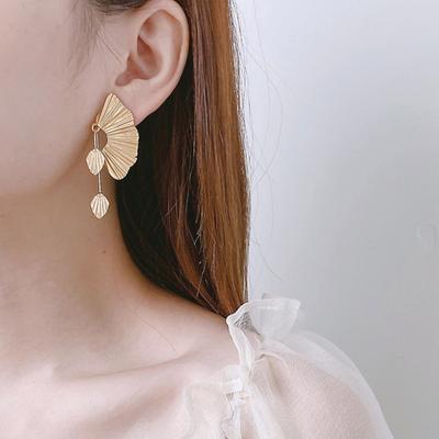 Damen Große Hängeohrringe Ginkgoblatt Fächerförmige Ohrringe Vintage Boho Strukturierte Hängeohrringe Schmuckgeschenke für Sie