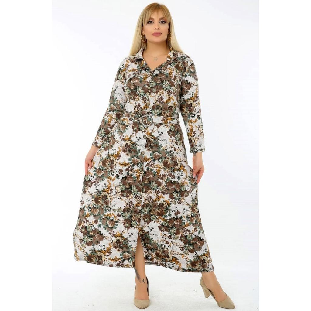 Flower Patterned Long Arm Sliped Shooting Dress