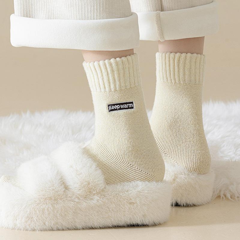 Wool Socks Children'S Medium Tube Socks Season Warm Plush Thickened Terry Socks Embroidered Letters Winter Super Thick Stockings
