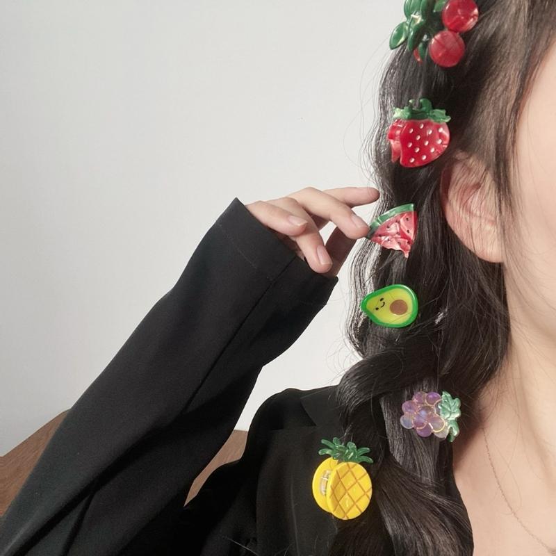 Internet Celebrity Taking Photo Side Bangs Hair Claw with Mini Fruit Shape Hair Catch for Woman Teens Braids Side Bangs