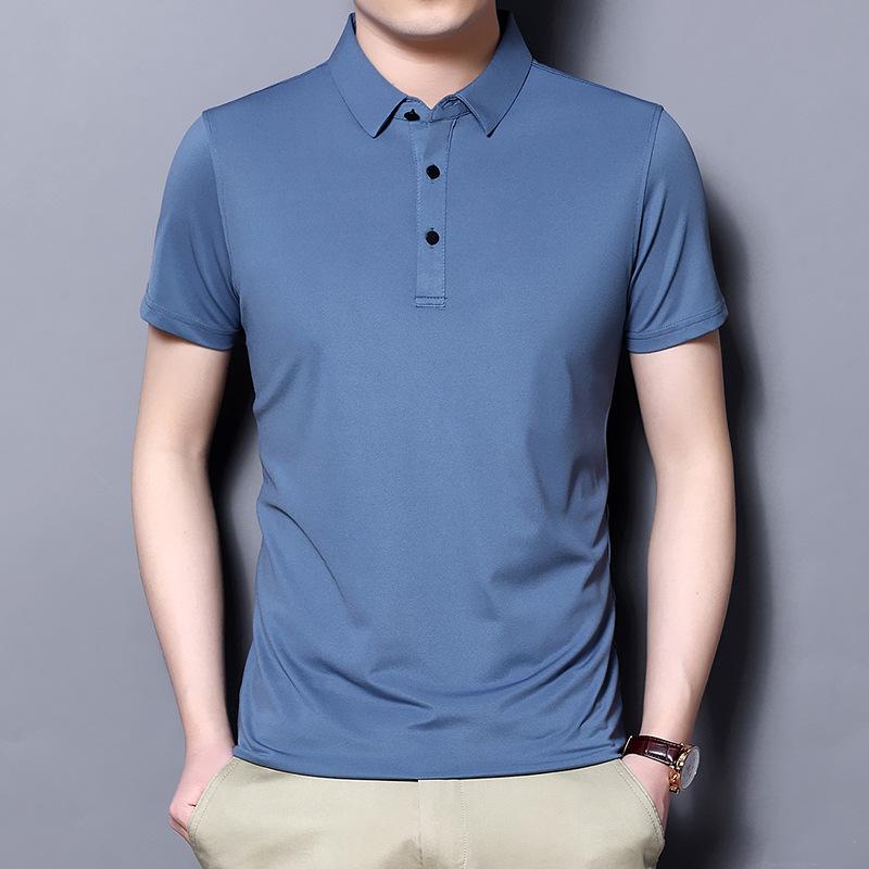 Hochelastisches Nahtloses Herren-Poloshirt aus Eisseide - Schnelltrocknend, Sommer, Kurzärmlig, Bügelfrei, Neuer Stil