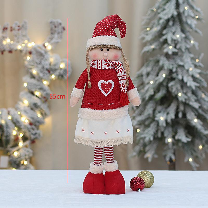 Factory spot wholesale red and white knitted fabric retractable Christmas doll girl Christmas decoration ornament