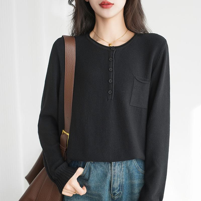 

Cotton Thread Retro Long-sleeved Sweater Sweater for Women Early Spring New Solid Color Loose Korean Style Fashionable Casual Exterior XXL чёрный