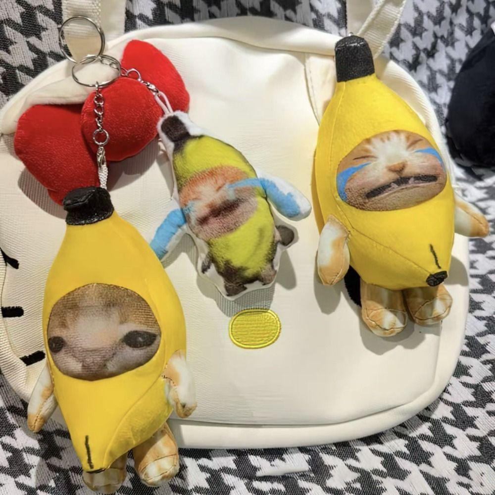 Funny Banana Cat Plush Pendant PP Cotton Car Bag Pendant Sound Plush Doll  Universal