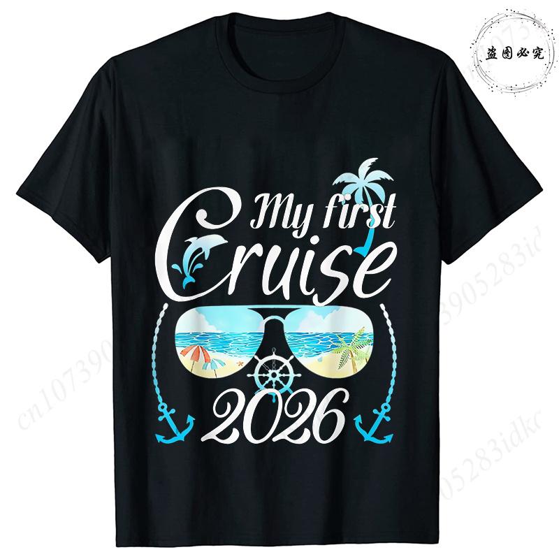 My First Cruise 2026 Tshirts for Women Sunglasses Beach Graphic  Short Sleeve Fashion Cruise Vacation Daily Wear Trendy Tees