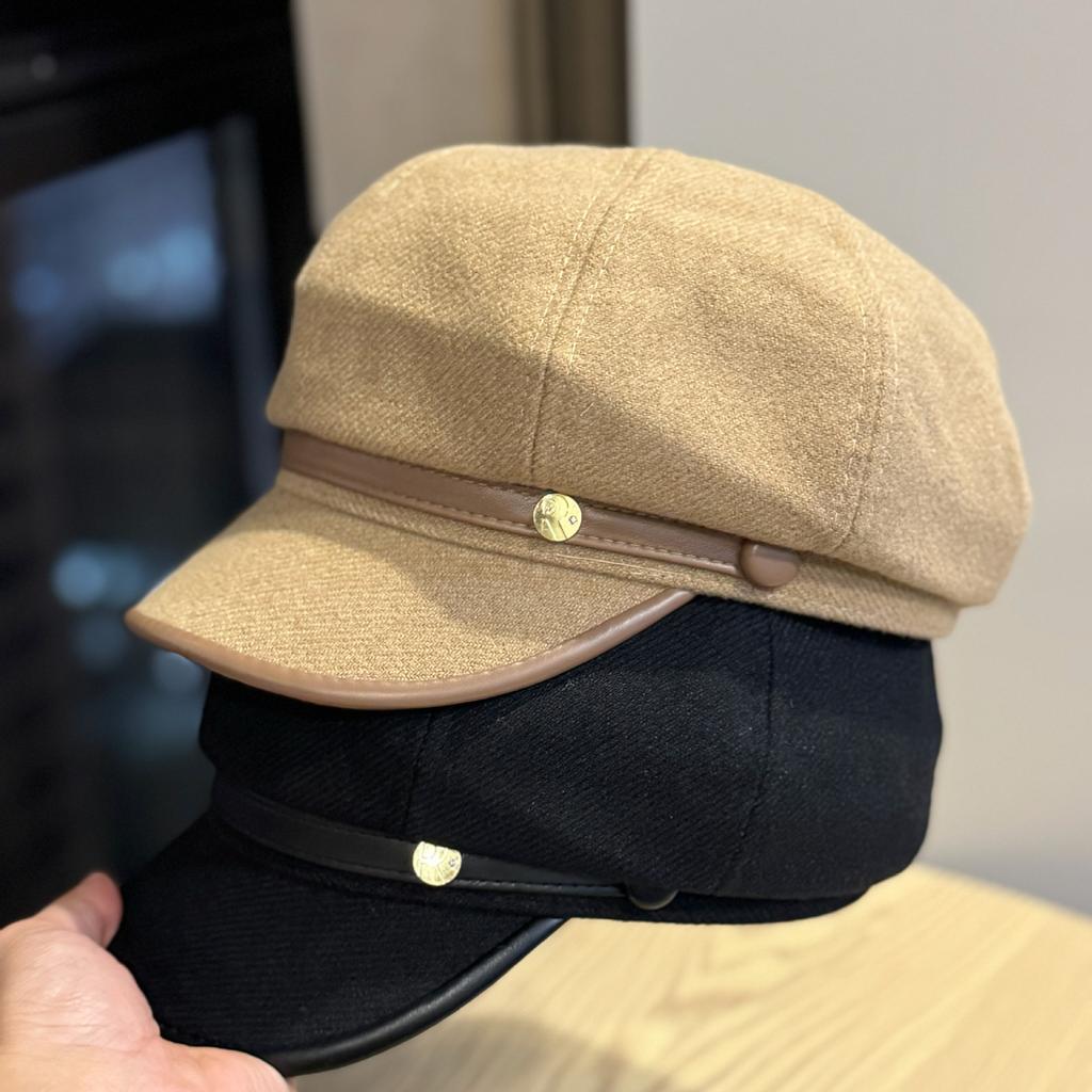 New Metal Label British Octagonal Hat for Women in Autumn and Winter All  Match Casual Face Showing Small Newsboy Painter Hat Duck Tongue Beret