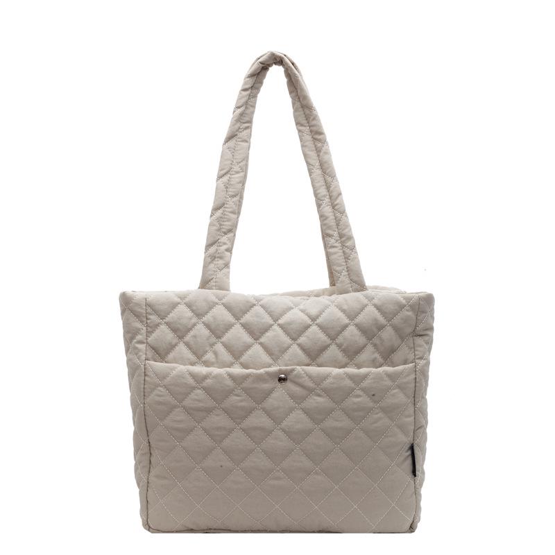 Large Diamond Lattice Cotton Padded Women's Tote – Autumn/Winter Casual Fashion Handbag