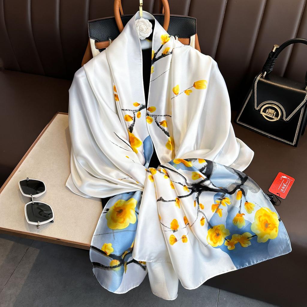 New Long Silk Scarf Women Print Hair Neck Square Office Ladies Shawl Bandanna Muslim Hijab Handkerchief Muffler Foulard Female