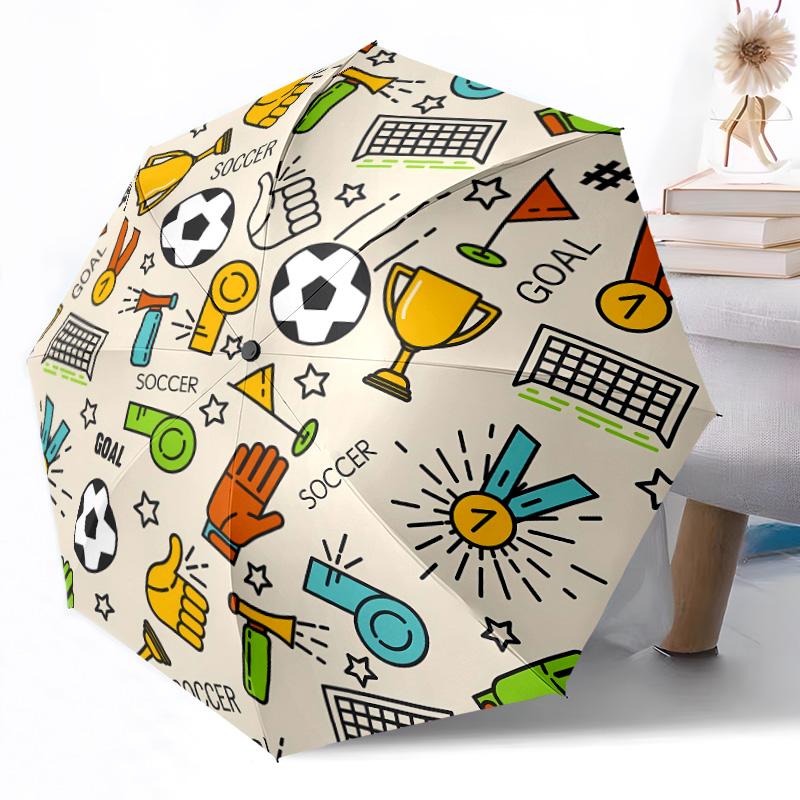 Soccer Ball Artwork Compact Travel Automatic Umbrella Sturdy 8-Rib Shaft Foldable Design All-Season Use Fashion Lovers Wedding Party Gift