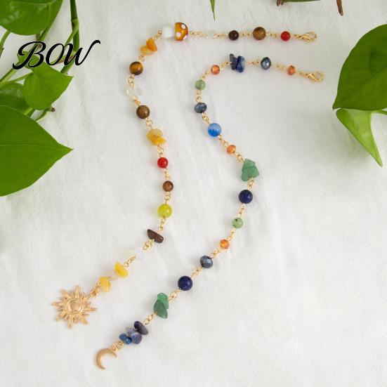 Boho Style Hair Clips 2Pcs Bohemian Long Tassel Braided Chain with Clips, Colorful Sea Themed Accessories Sun Moon Pendant, Jewelry for Party Festival