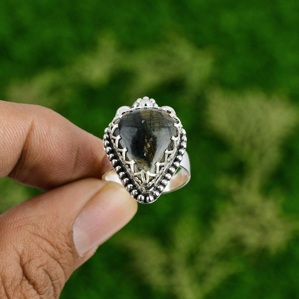 925 Silver Pear Picasso Jasper Gemstone Handcrafted Handmade Statement Boho Ring