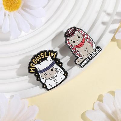 Hala Habibi Cat Enamel Pins Custom MEOWSLIM Brooches Lapel Badges Clothes Animal Jewelry Gift for Friends