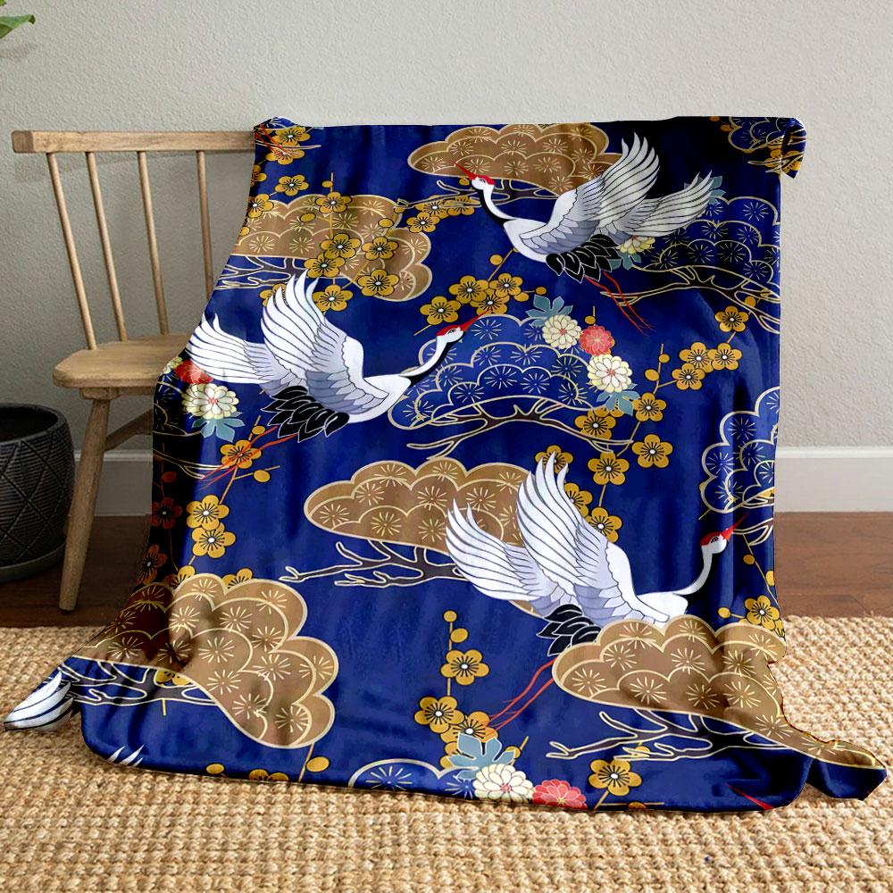 Kraniche Pflaumenblüten Wolken Druck Flanelldecke Schlafzimmerdecke für Wohnzimmer Sofa Mittagspause Weicher Überwurf für Freundesfest Geschenk