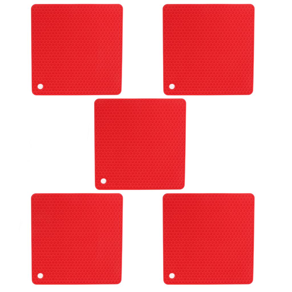 5pcs Silicone Pot Holders Mat Heat Resistant Anti Slip Square Honeycomb Trivet Mat Hot Pads for