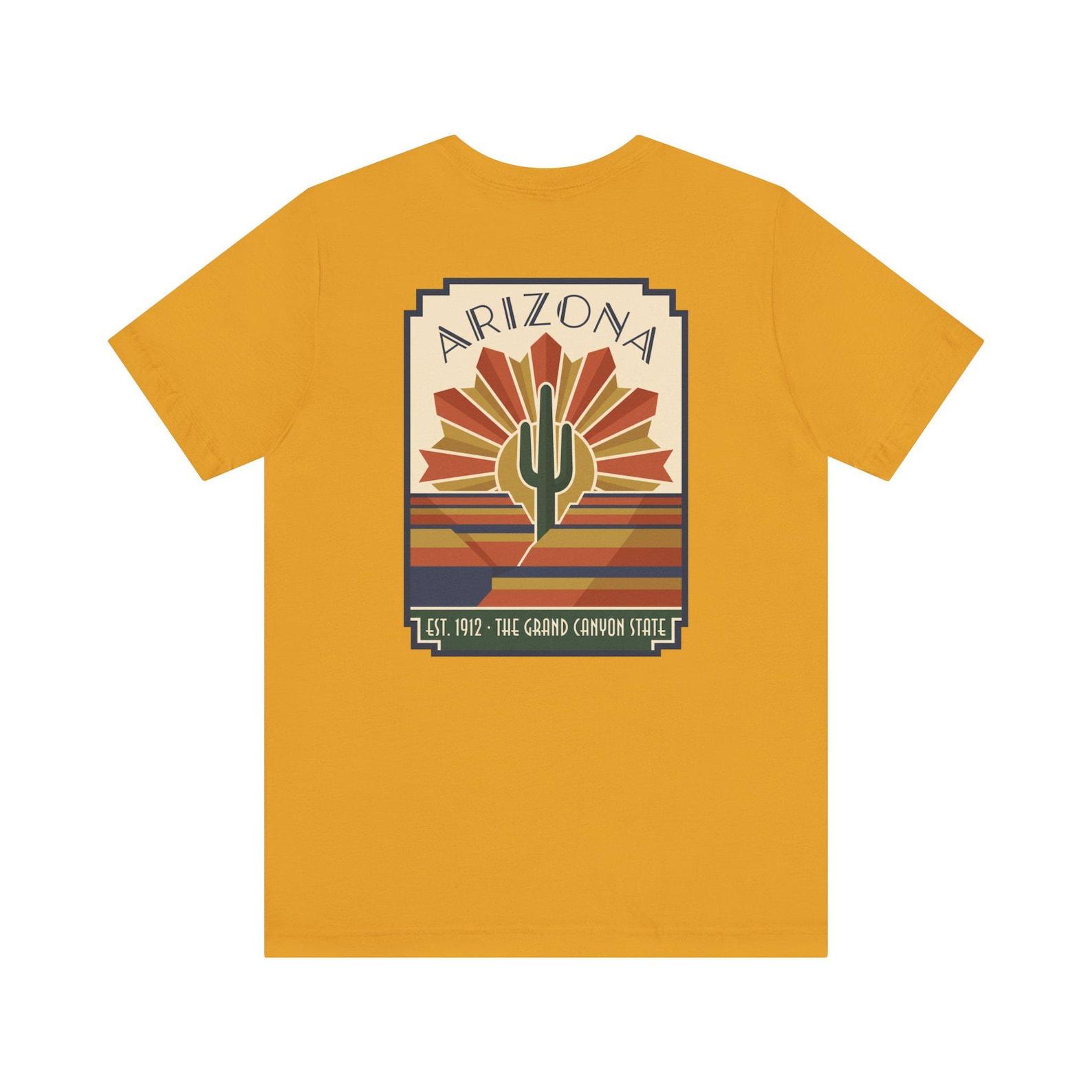 Arizona Desert Cactus Art Deco T-Shirt | Retro Southwestern Sunset Graphic Tee | Arizona Gift XL