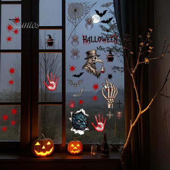 And Skull Cling Halloween Electrostatic Glass Stickers, Demon Blood Handprints Bats Scary Window Pattern Clings, Spooky Stickers for Doors Mirrors