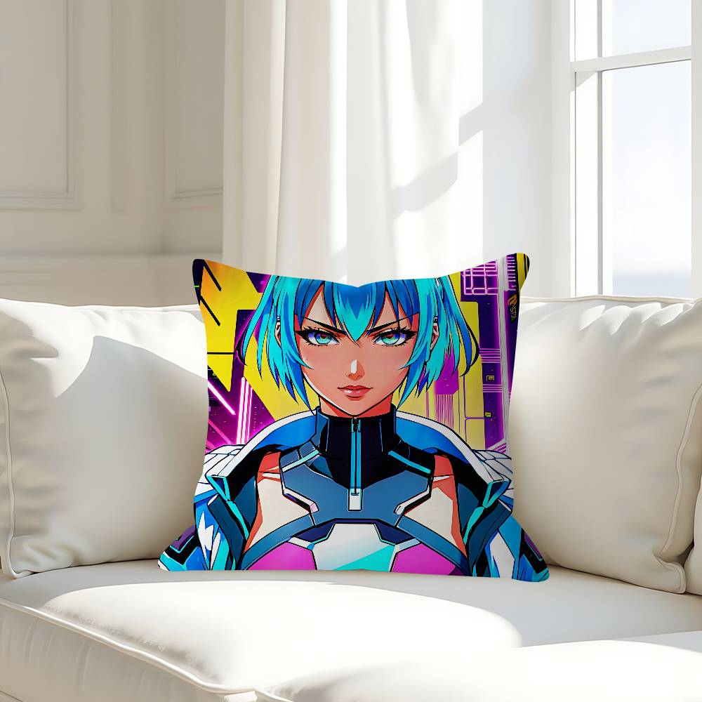 Киберпанк Люси Наволочка Съемная Моющаяся Наволочка – Мягкий Лен Для Всех Сезонов 16x16Inch
