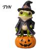 Small Wood Ornament Vintage Halloween Wooden Figurine, Rustic Witch Zombie Cat Owl Frog Tabletop Decorative Figurine Ornament, Farmhouse Tiered