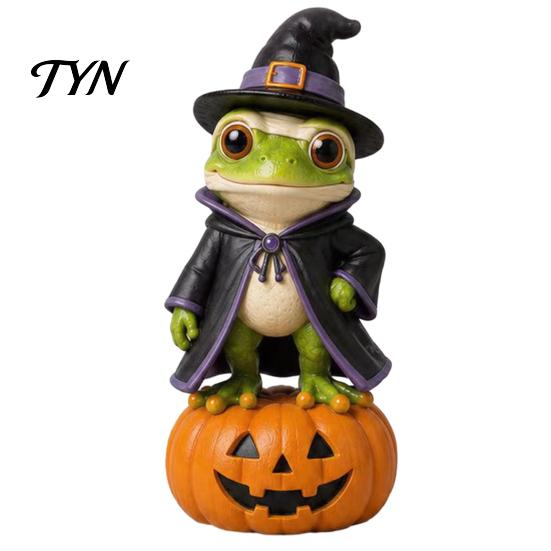 Small Wood Ornament Vintage Halloween Wooden Figurine, Rustic Witch Zombie Cat Owl Frog Tabletop Decorative Figurine Ornament, Farmhouse Tiered