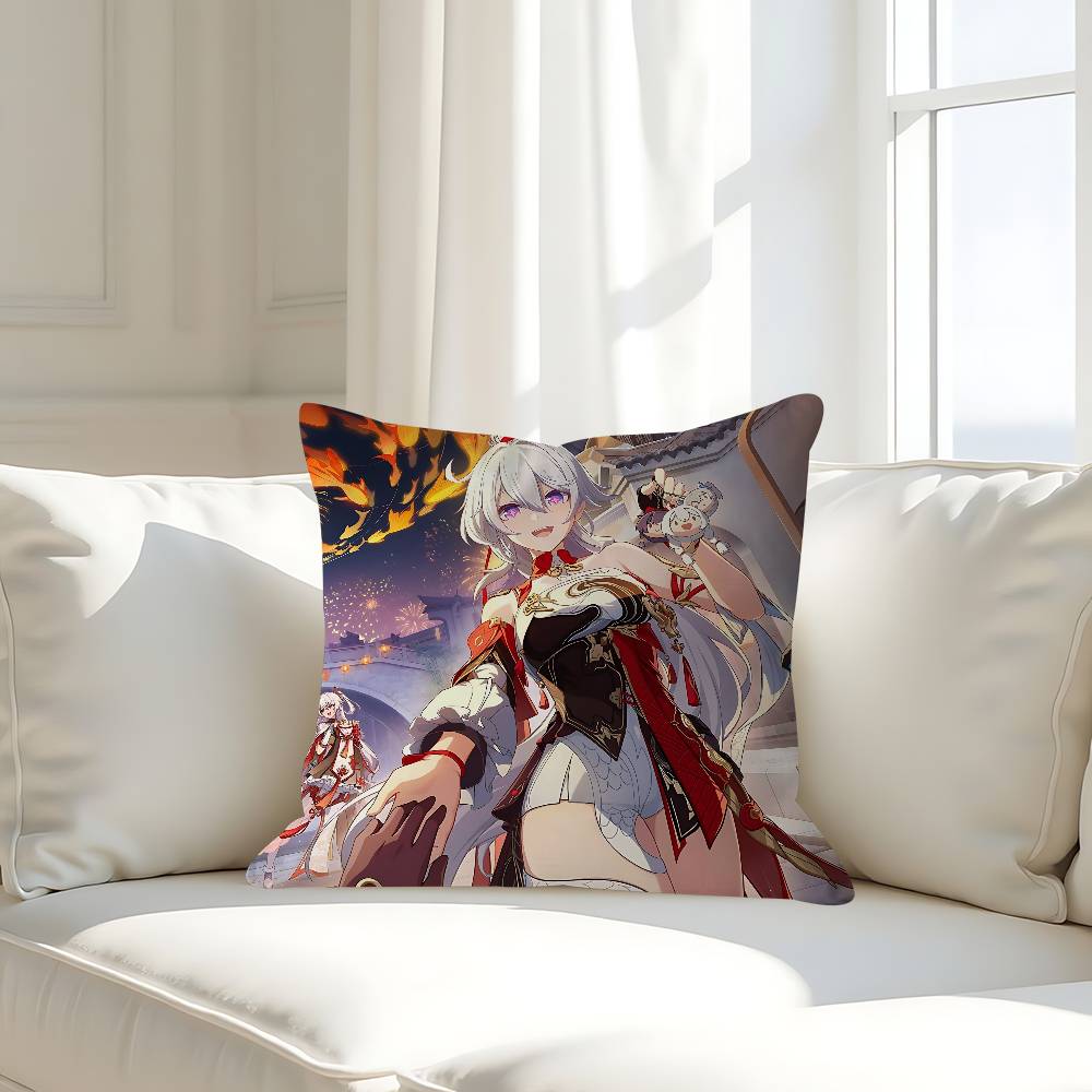 H-HONKAI IMPACTS Karaktärskuddfodral Avtagbart Tvättbart Kuddfodral – Mjukt Linne för Alla Årstider