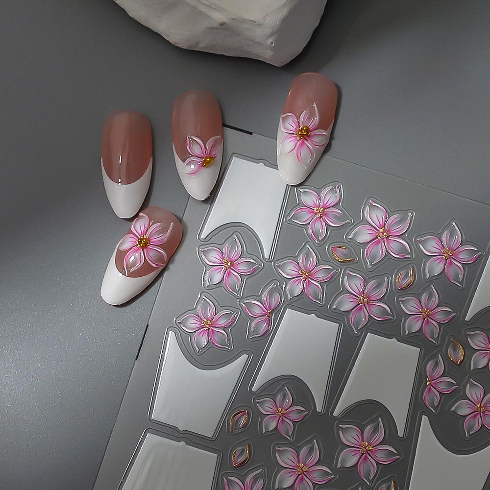Trendy 3D French Floral Nail Stickers - Self-Adhesive Nail Decorations