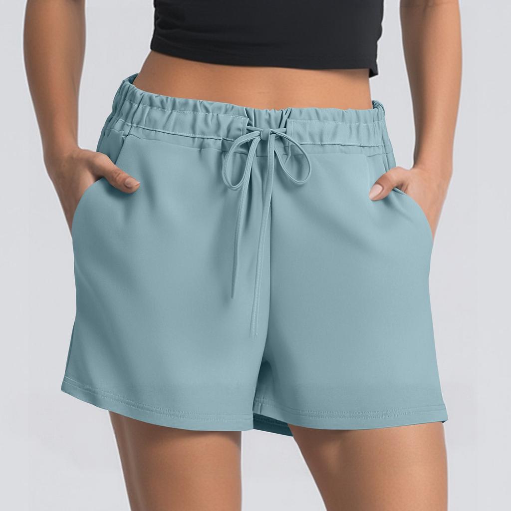 Damen Sommer Kordelzug Sportshorts Hohe Taille Lässige Shorts mit Taschen