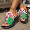Fashion 2025 Summer Open Toe Women's Plus Size Sandals Round Toe Flat with Lace Up Mixed Colors Sandals for Outdoor Casual Comfortable