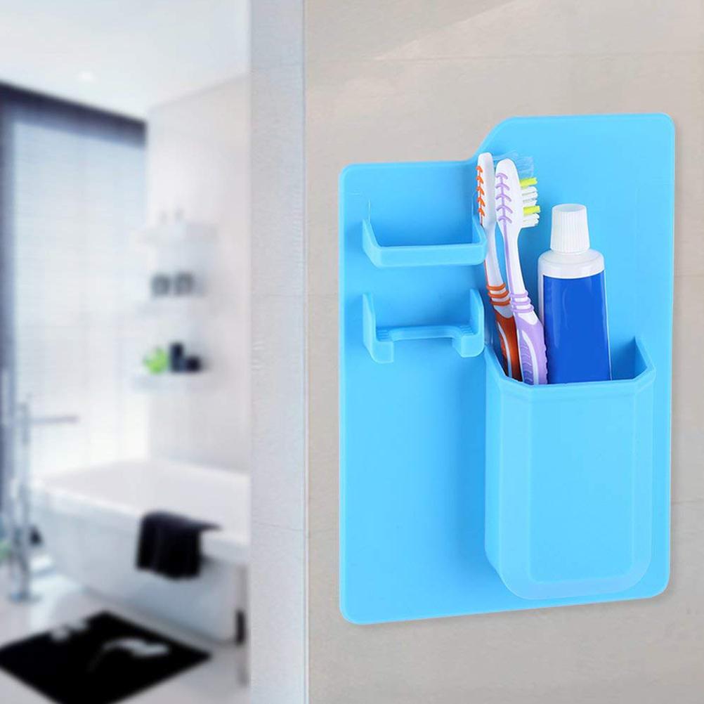 Silicone Toiletry Organizer Waterproof Toothbrush Holder Self Adhesive Shelf