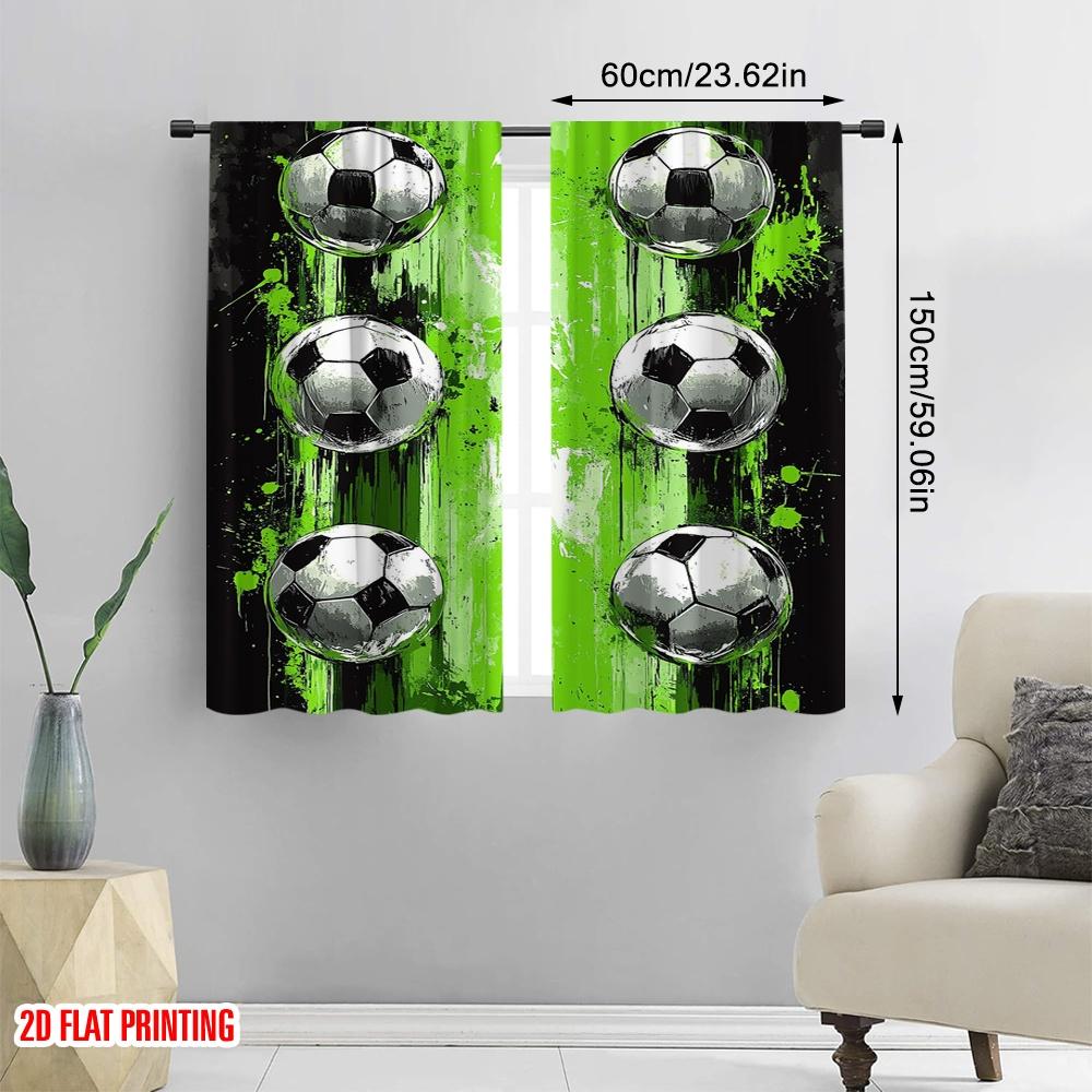 2 stuks Gordijnen Voetbal Veelzijdig Duurzaam Polyester, Zonder Elektriciteit Familiefeest Gebruik voor slaapkamer en woonkamer decoratie