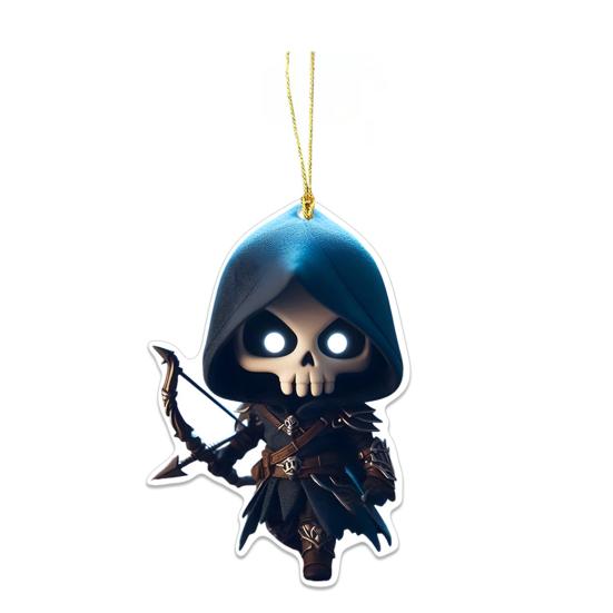 Cloak Skeleton Man Pendant 2D Flat Acrylic Bag Charm Car Rearview Mirror Ornament Halloween Christmas Tree Decoration