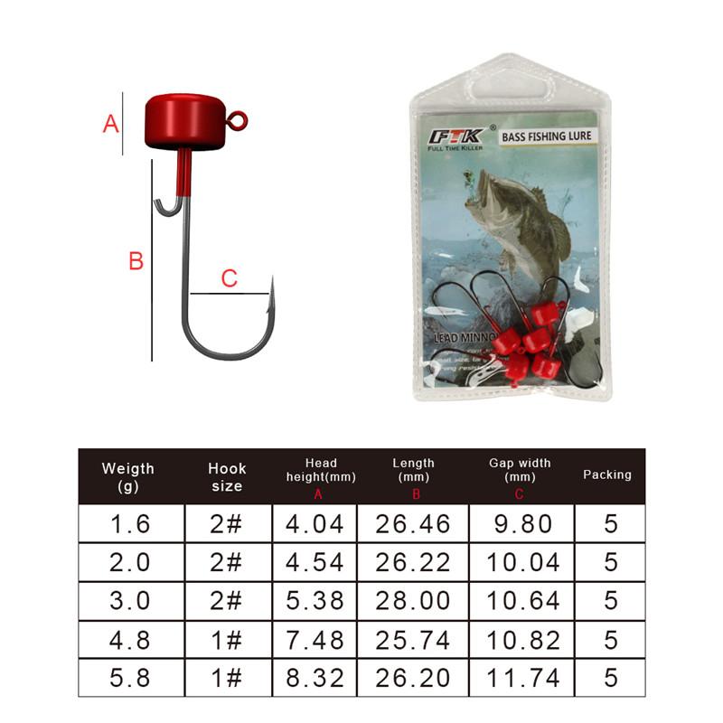 

5 шт. крючок для джиг-головки 1,6 г/2,0 г/3,0 г/4,8 г/5,8 г джиг-крючок для мягкой приманки для червей 1.6g-5pcs красный