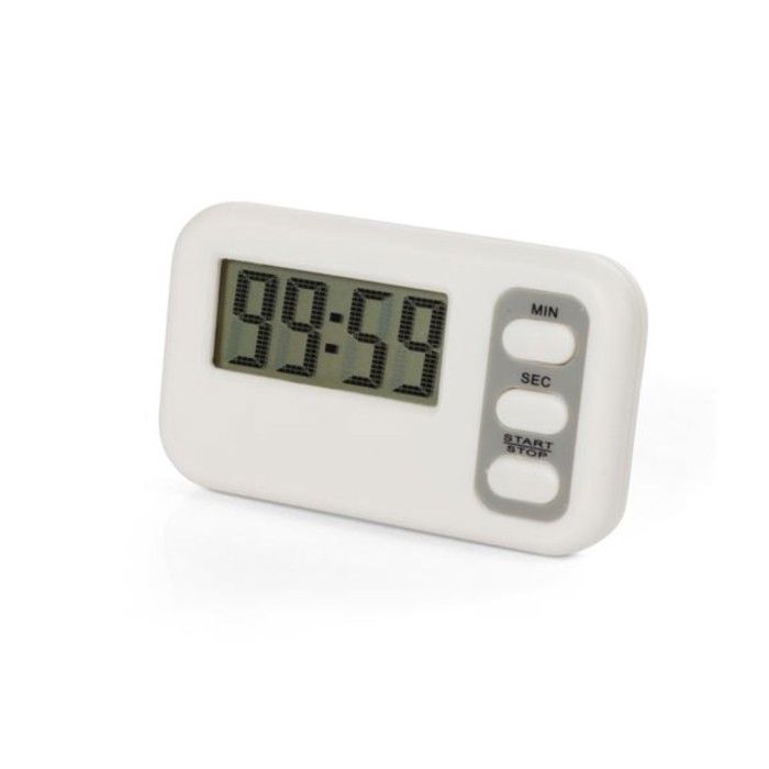 Chronomètre / Compteur - Compteur à rebours avec alarme - 99 min 59 s - Clip, aimant et support - Blanc